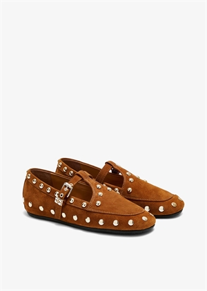 Mary Jenny studs suede Shoe Caramel Café D10200021 Ganni 